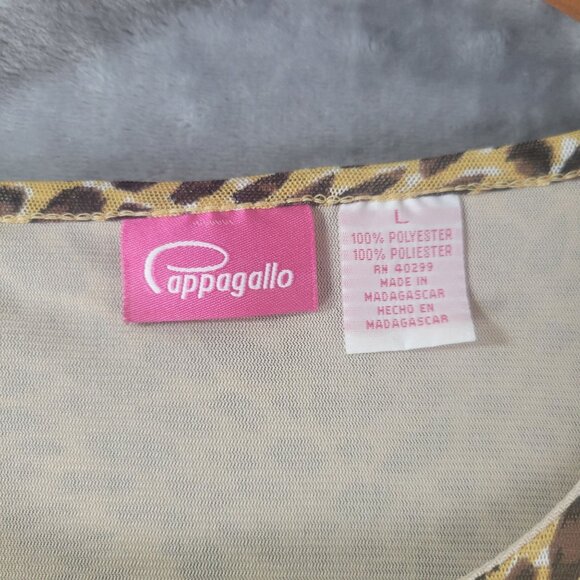 Pappagallo Women Leopard Print Top L Brown Black Animal Print 3/4 Sleeve Stretch - Picture 2 of 7